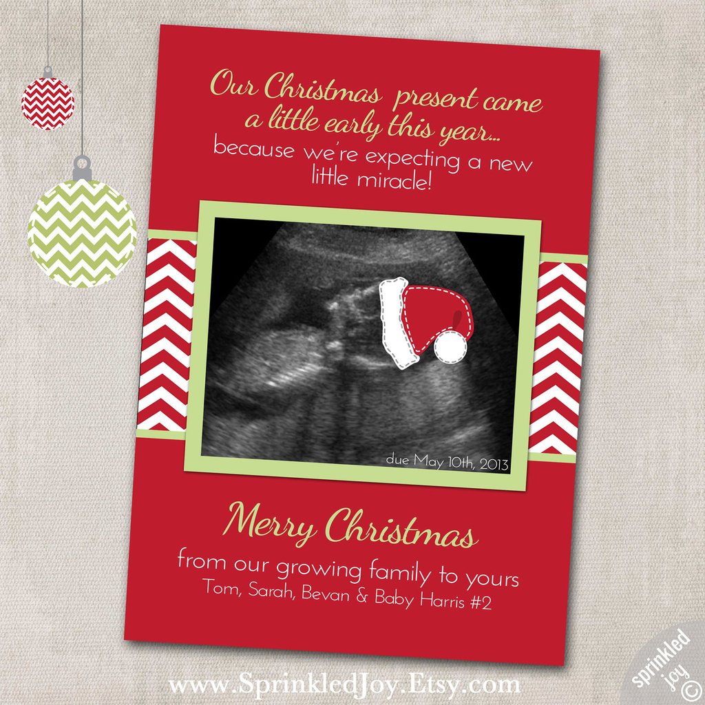 Ultrasound With Santa Hat Baby Announcement