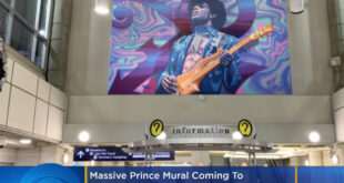 Η γιγαντιαία τοιχογραφία με τον Prince στο αεροδρόμιο της Μινεάπολης στις ΗΠΑ