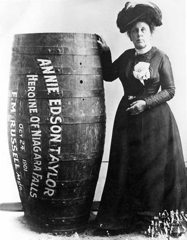 Annie Edson Taylor the first one who survived breaking the Niagara Falls in a barrel in 1901 