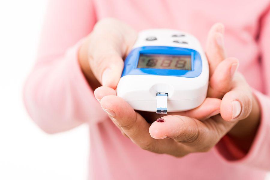 Closeup Hands Woman Measur Glucose Test Level Check With Blood On Finger By Glucometer She Monitor A