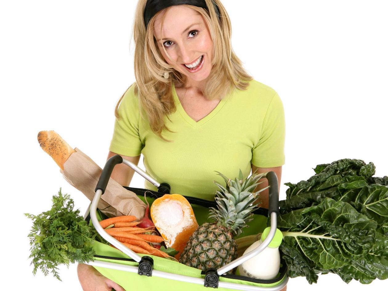 Female With Eco Shopping Bag Filled With Groceries