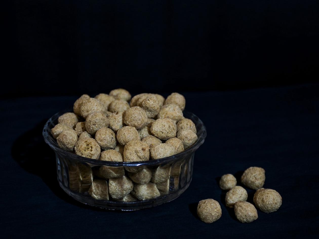 Stock Photo Of Mini Soya Chunks Kept In The Glass Bowl On Dark Black Color Background. At Bangalore,