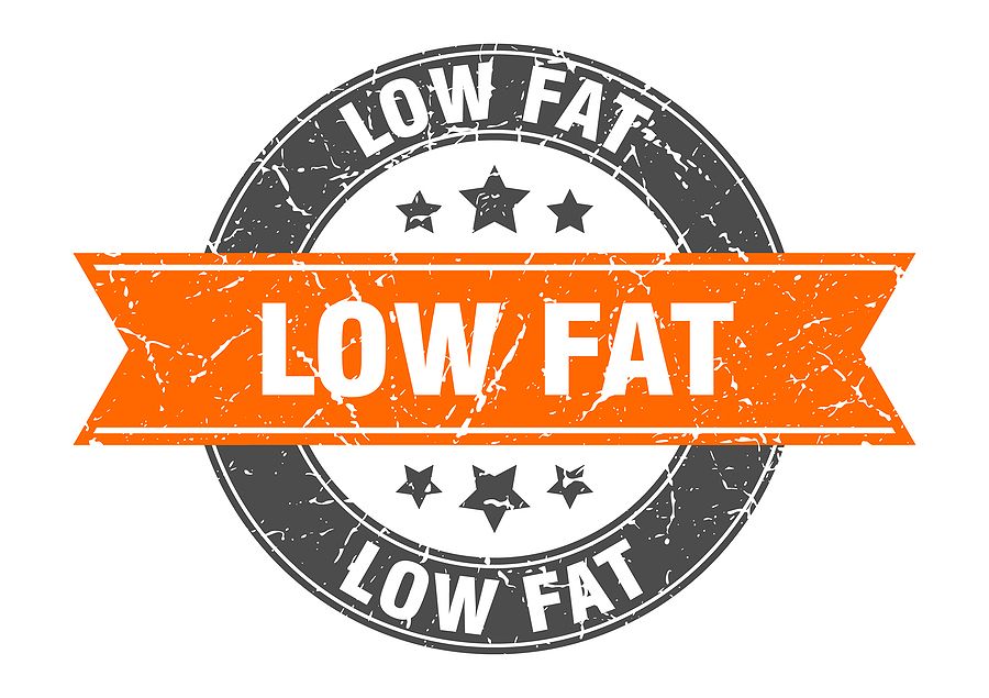 Low Fat Round Stamp With Orange Ribbon. Low Fat