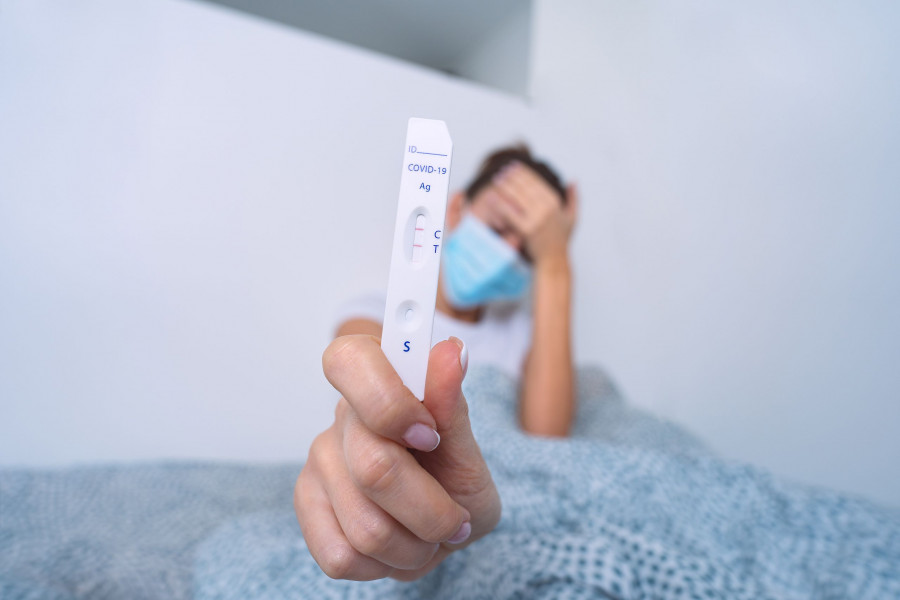 Sick Infected Woman Showing Rapid Covid Antigen Test Or Express Covid Test With Positive Result. Wom