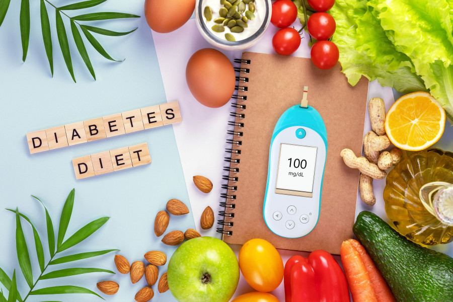 Concept Of No Diabetes And Control Of Glycemia With A Diet. Organic Vegetables And Fruits, Olive Oil